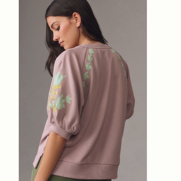 NWT Anthropologie Short-Sleeve Appliqué Sweatshirt XL - Picture 5 of 11